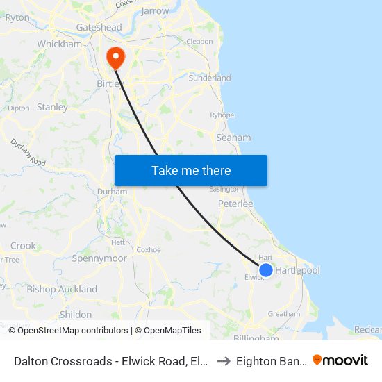 Dalton Crossroads - Elwick Road, Elwick to Eighton Banks map