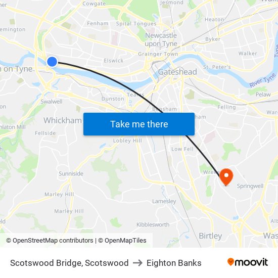 Scotswood Bridge, Scotswood to Eighton Banks map