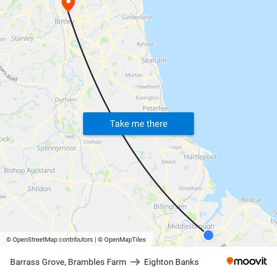 Barrass Grove, Brambles Farm to Eighton Banks map