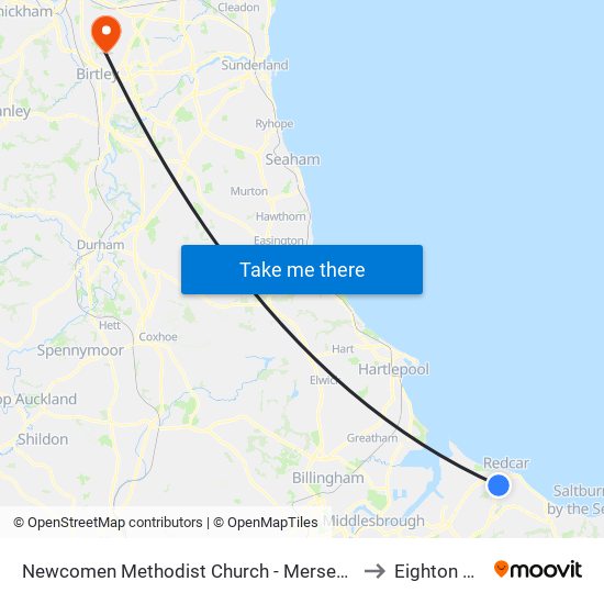 Newcomen Methodist Church - Mersey Road, Redcar to Eighton Banks map