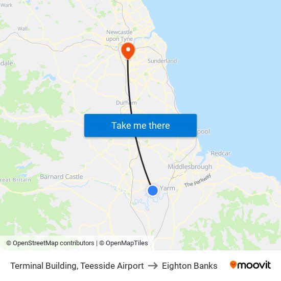 Terminal Building, Teesside Airport to Eighton Banks map