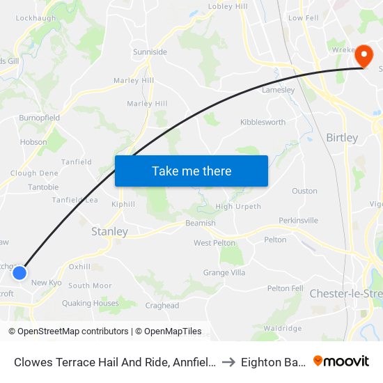 Clowes Terrace Hail And Ride, Annfield Plain to Eighton Banks map