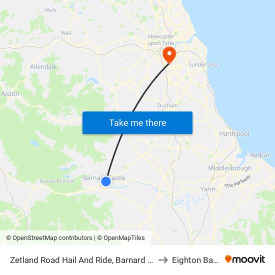 Zetland Road Hail And Ride, Barnard Castle to Eighton Banks map
