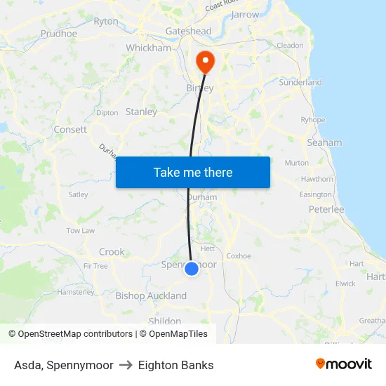 Asda, Spennymoor to Eighton Banks map