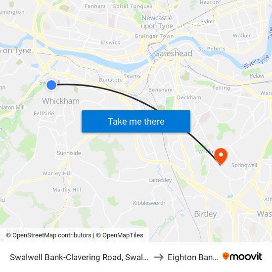 Swalwell Bank-Clavering Road, Swalwell to Eighton Banks map
