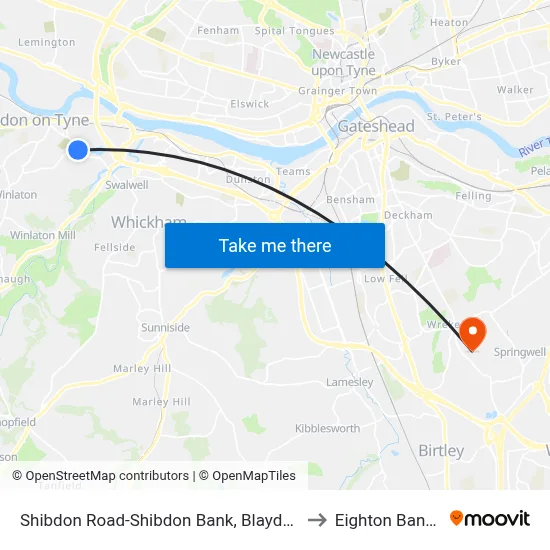 Shibdon Road-Shibdon Bank, Blaydon to Eighton Banks map