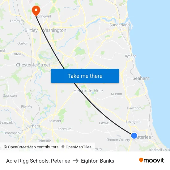 Acre Rigg Schools, Peterlee to Eighton Banks map
