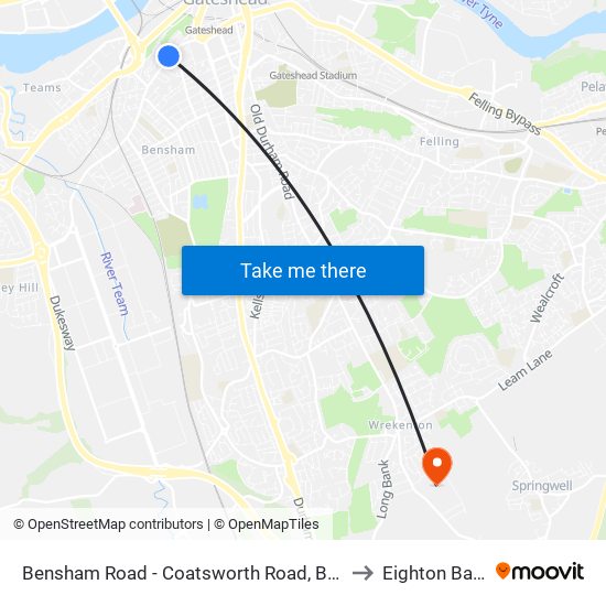 Bensham Road - Coatsworth Road, Bensham to Eighton Banks map