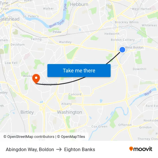 Abingdon Way, Boldon to Eighton Banks map