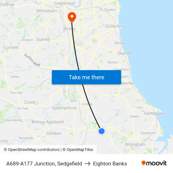A689-A177 Junction, Sedgefield to Eighton Banks map