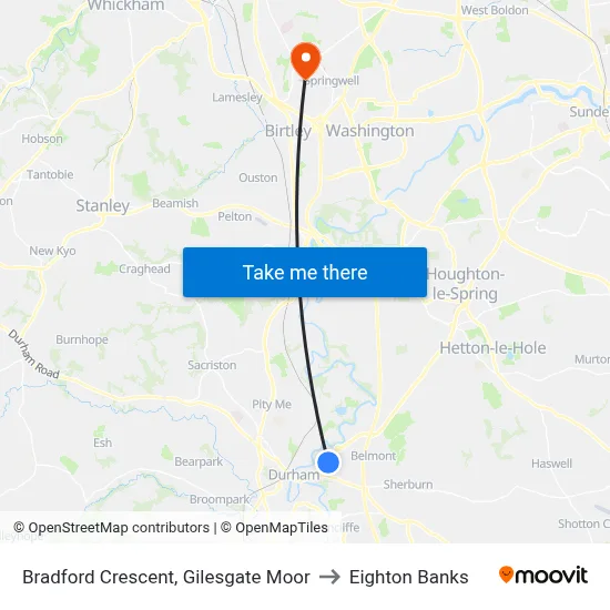 Bradford Crescent, Gilesgate Moor to Eighton Banks map