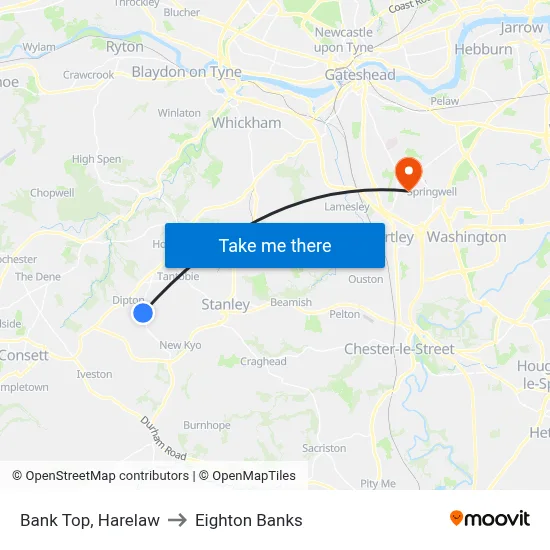 Bank Top, Harelaw to Eighton Banks map