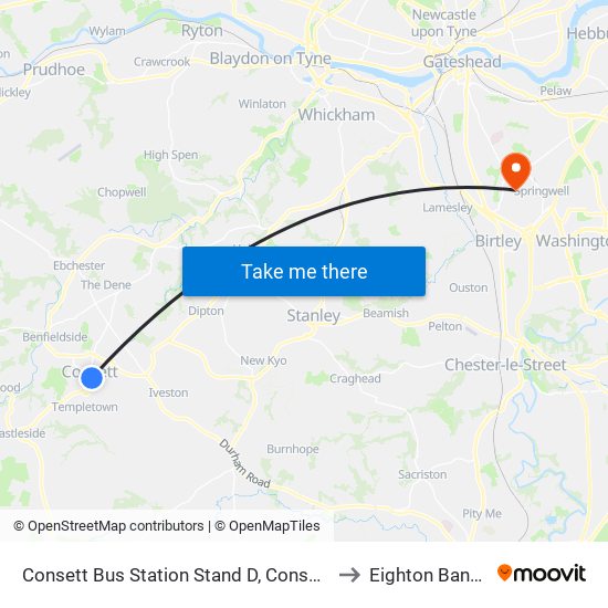 Consett Bus Station Stand D, Consett to Eighton Banks map