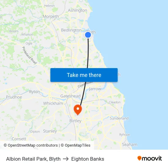 Albion Retail Park, Blyth to Eighton Banks map