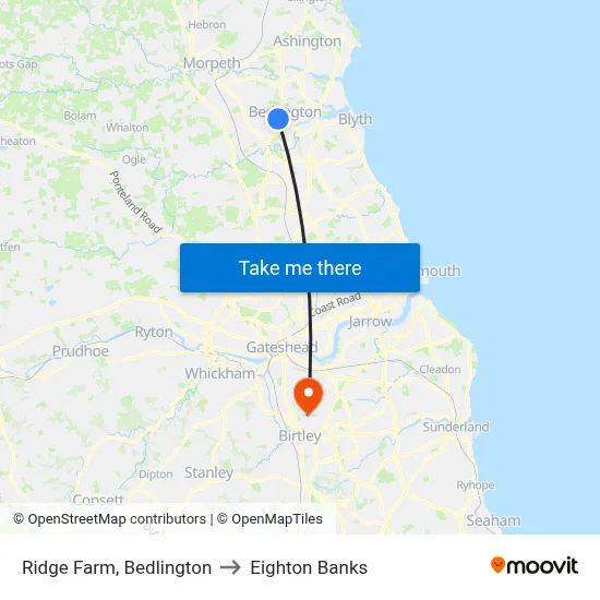 Ridge Farm, Bedlington to Eighton Banks map