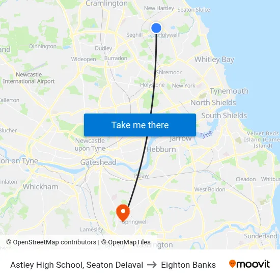 Astley High School, Seaton Delaval to Eighton Banks map