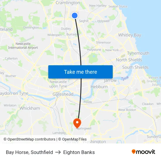 Bay Horse, Southfield to Eighton Banks map