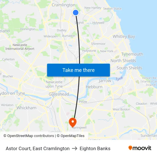 Astor Court, East Cramlington to Eighton Banks map