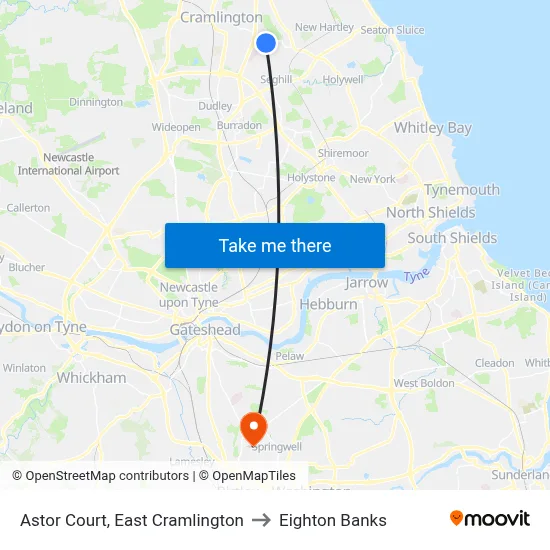 Astor Court, East Cramlington to Eighton Banks map