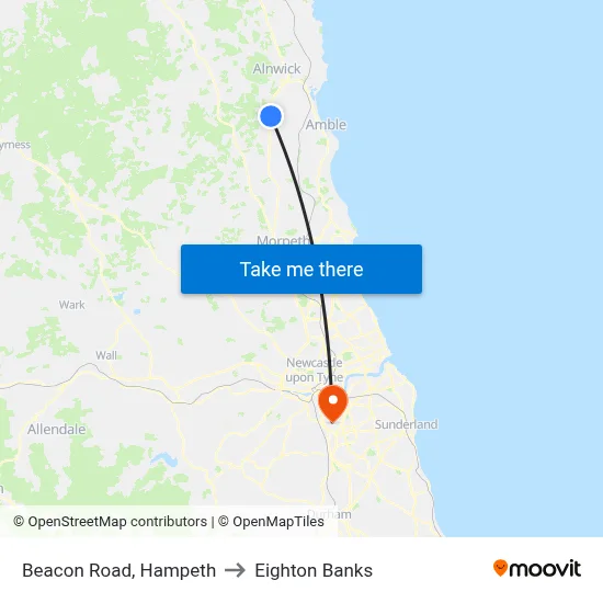 Beacon Road, Hampeth to Eighton Banks map