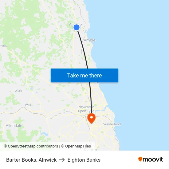 Barter Books, Alnwick to Eighton Banks map