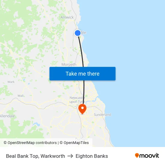 Beal Bank Top, Warkworth to Eighton Banks map