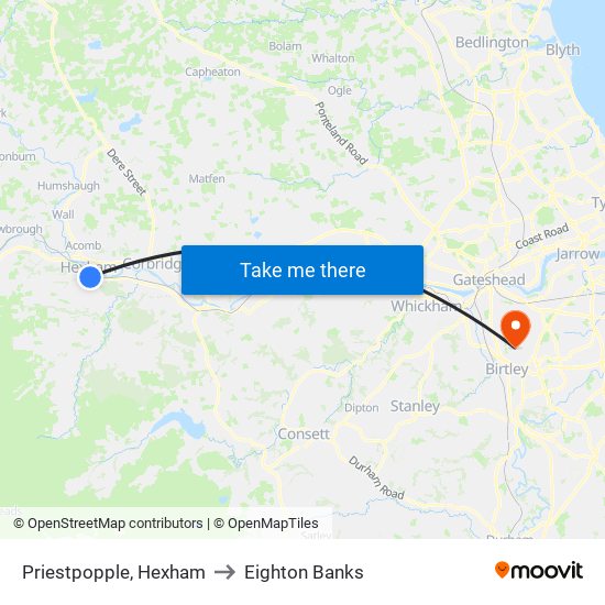 Priestpopple, Hexham to Eighton Banks map