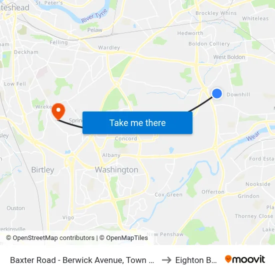 Baxter Road - Berwick Avenue, Town End Farm to Eighton Banks map