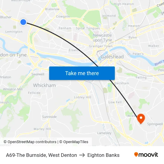 A69-The Burnside, West Denton to Eighton Banks map