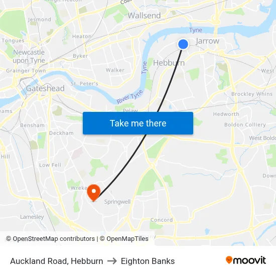 Auckland Road, Hebburn to Eighton Banks map