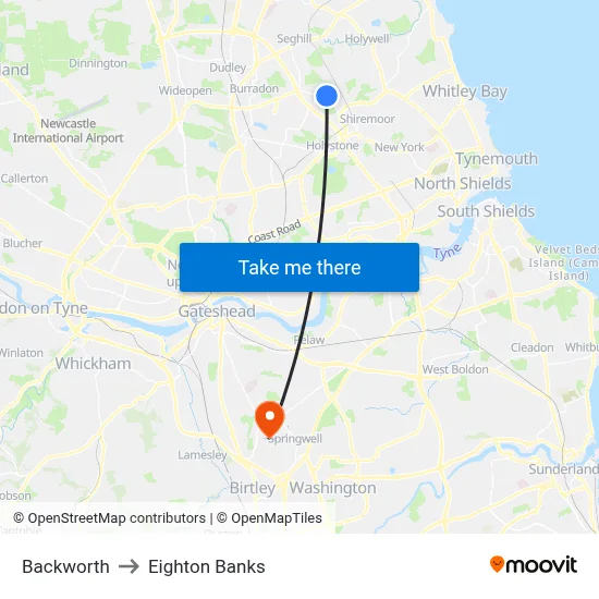 Backworth to Eighton Banks map