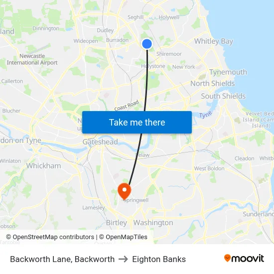 Backworth Lane, Backworth to Eighton Banks map