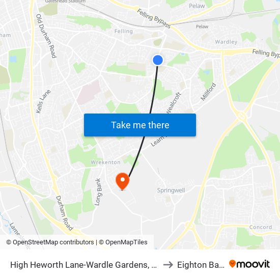 High Heworth Lane-Wardle Gardens, Heworth to Eighton Banks map