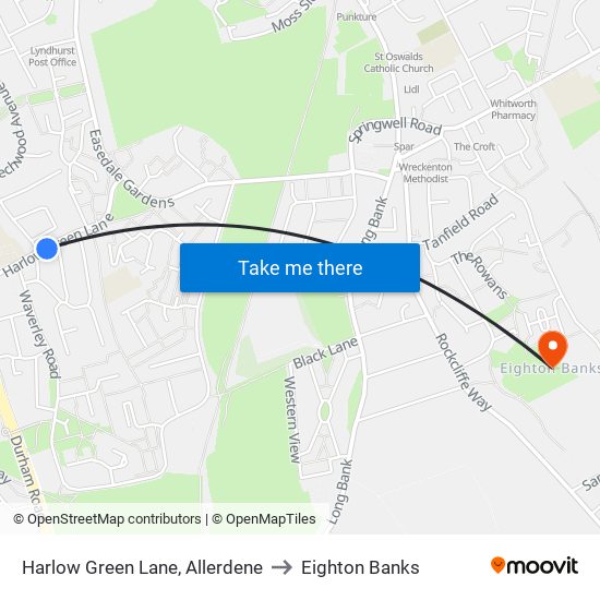 Harlow Green Lane, Allerdene to Eighton Banks map