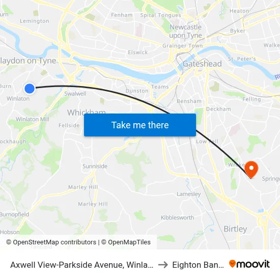 Axwell View-Parkside Avenue, Winlaton to Eighton Banks map