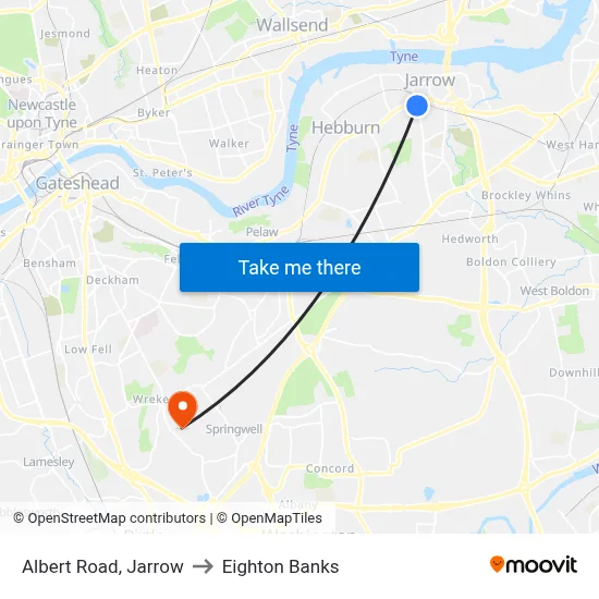 Albert Road, Jarrow to Eighton Banks map