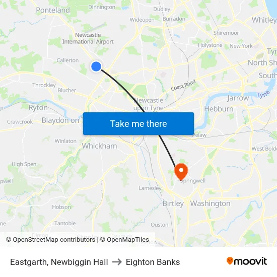 Eastgarth, Newbiggin Hall to Eighton Banks map