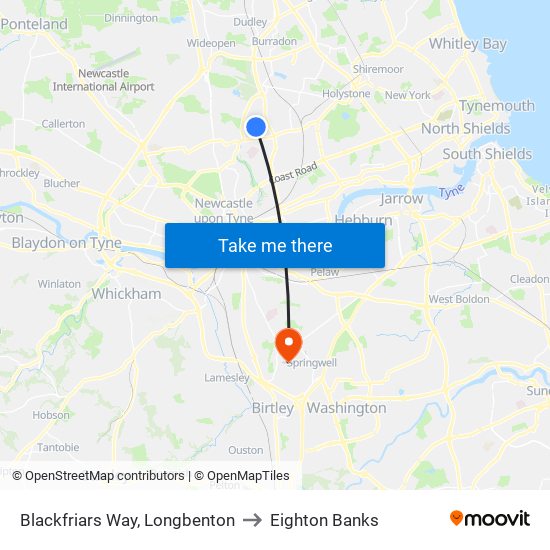 Blackfriars Way, Longbenton to Eighton Banks map