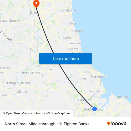 North Street, Middlesbrough to Eighton Banks map