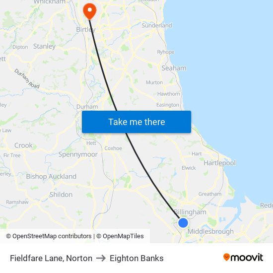 Fieldfare Lane, Norton to Eighton Banks map