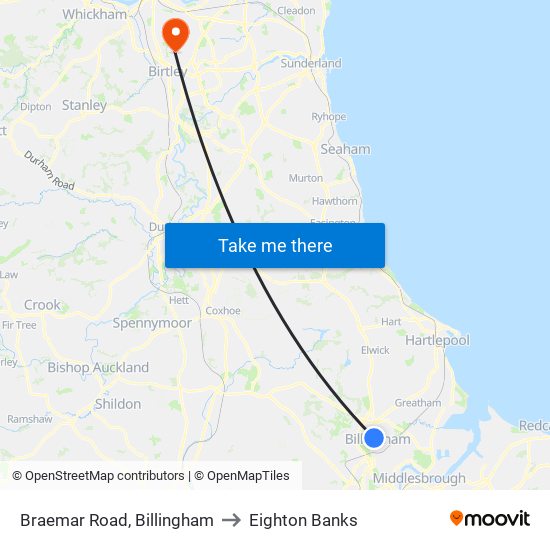 Braemar Road, Billingham to Eighton Banks map