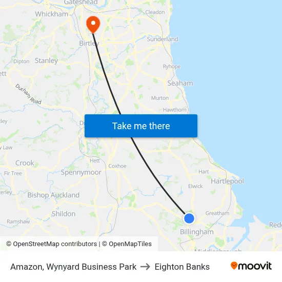 Amazon, Wynyard Business Park to Eighton Banks map