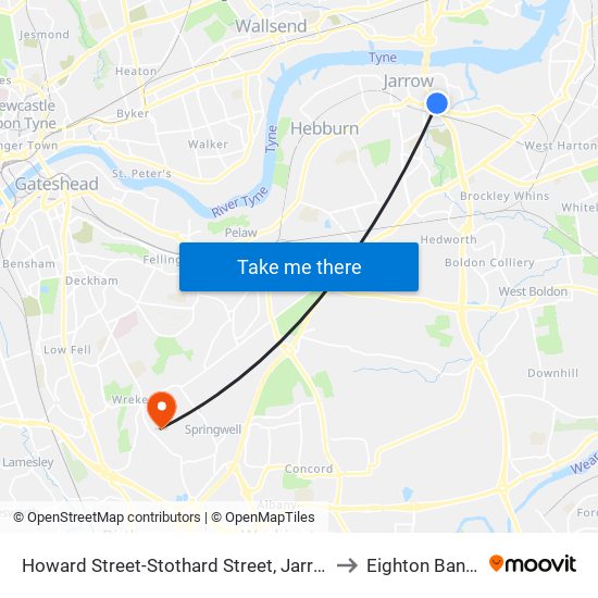 Howard Street-Stothard Street, Jarrow to Eighton Banks map
