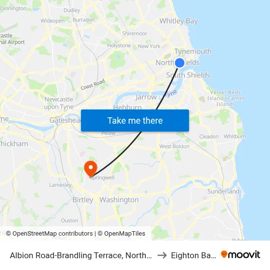 Albion Road-Brandling Terrace, North Shields to Eighton Banks map