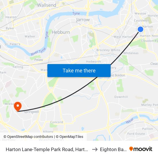 Harton Lane-Temple Park Road, Harton Moor to Eighton Banks map