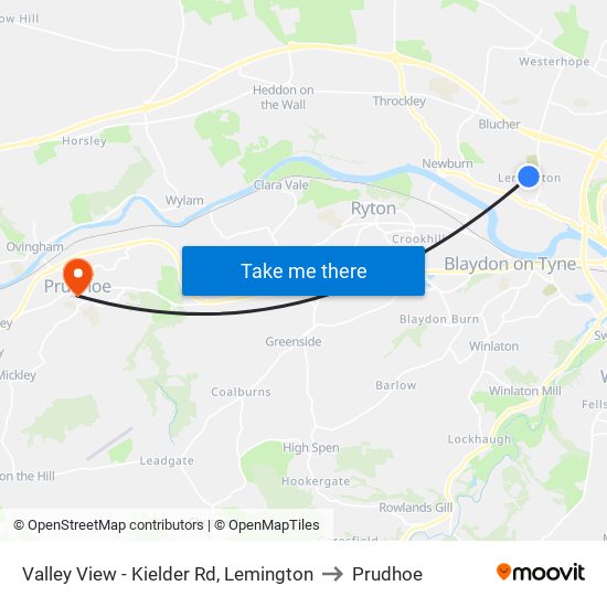 Valley View - Kielder Rd, Lemington to Prudhoe map