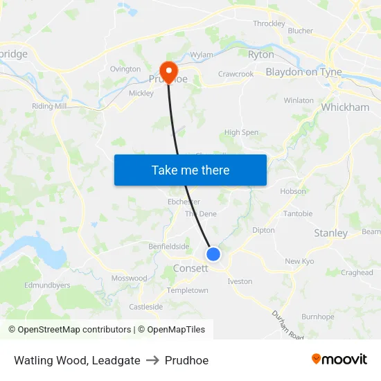 Watling Wood, Leadgate to Prudhoe map
