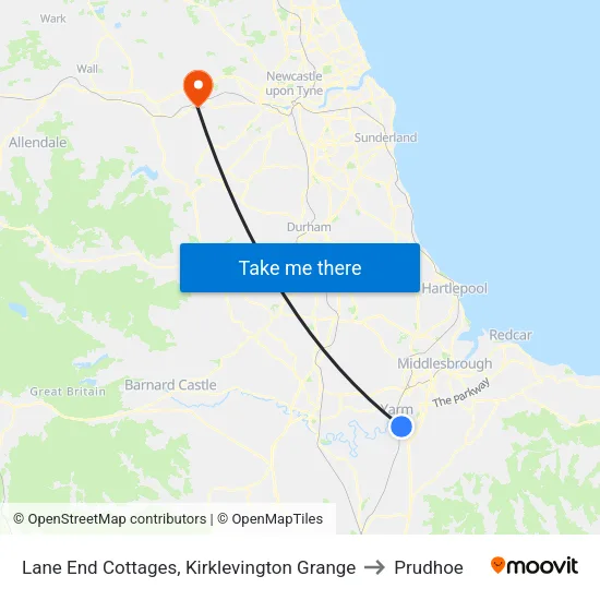 Lane End Cottages, Kirklevington Grange to Prudhoe map