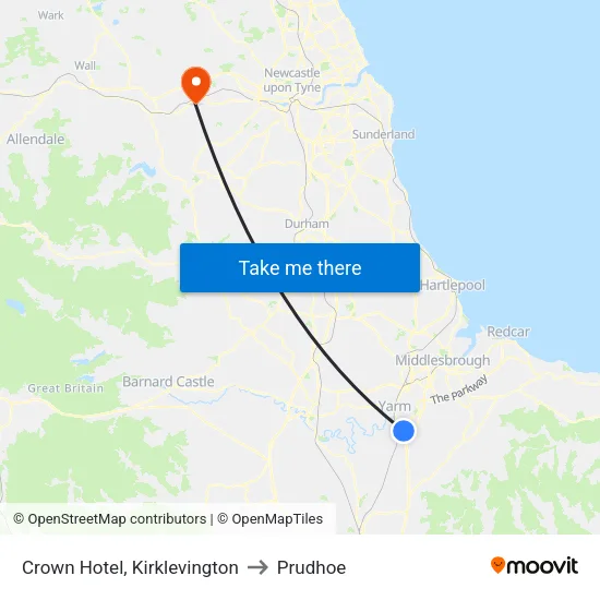 Crown Hotel, Kirklevington to Prudhoe map