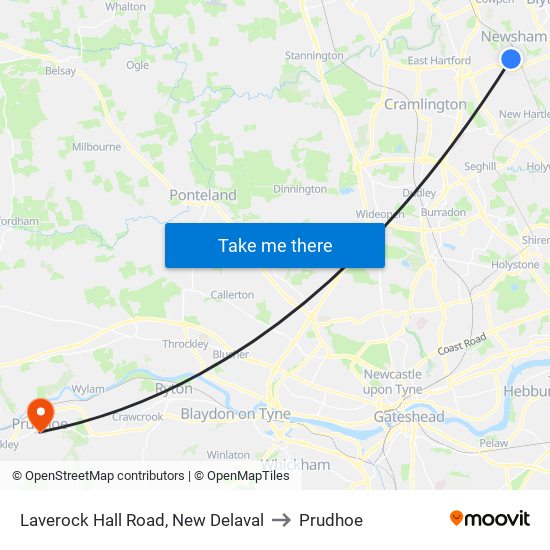 Laverock Hall Road, New Delaval to Prudhoe map